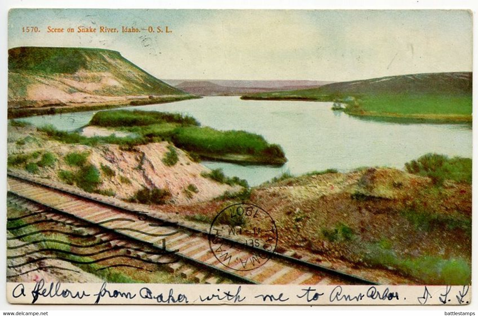 United States 1910 Postcard Scene On Snake River From Railroad, Idaho; Pocatello & Portland RPO Postmark - Sonstige & Ohne Zuordnung