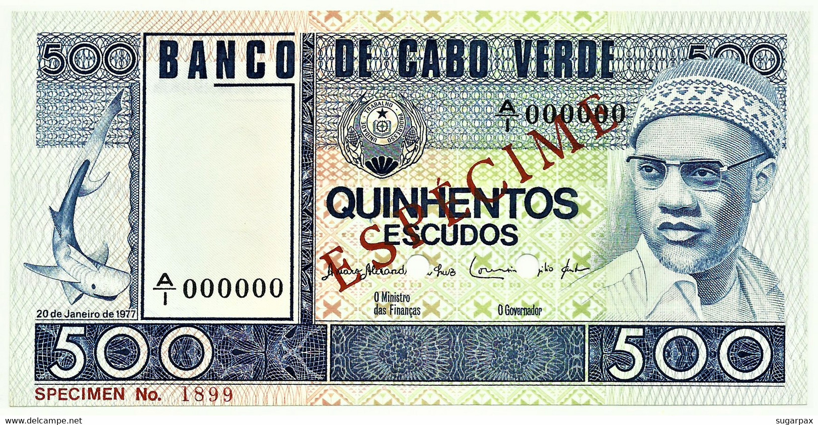 CAPE VERDE - 500 ESCUDOS - 20.01.1977 - Pick 55.s1 - Unc. - ESPÉCIME In RED - Cap Vert