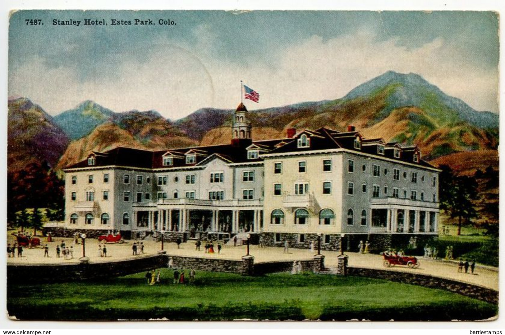 United States 1923 Postcard Stanley Hotel, Estes Park, Colorado; St. Paul & Cedar Rapids RPO Postmark - Rocky Mountains