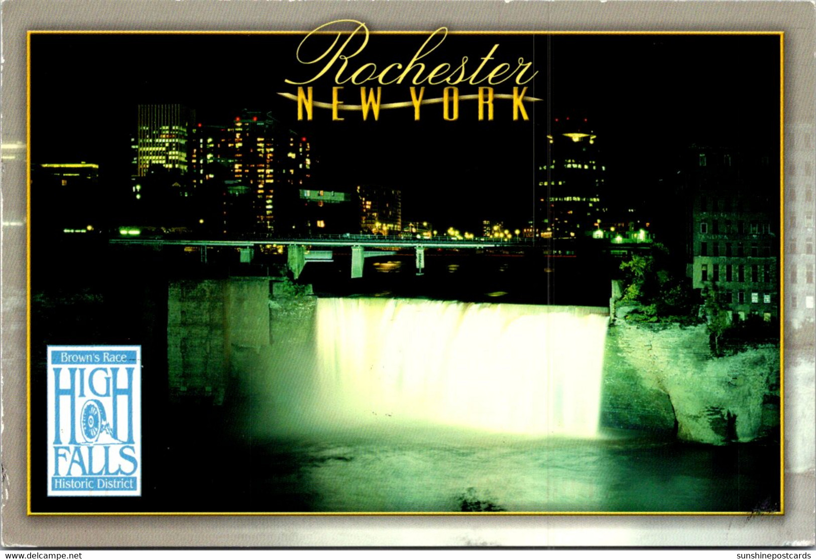 New York Rochester Genesee River High Falls At Night - Rochester