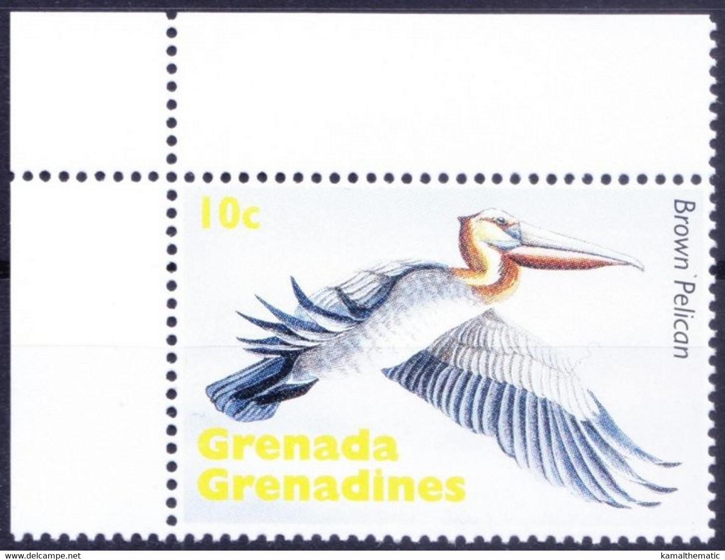 Grenada Grenadines 1995 MNH, Brown Pelican, Birds, Corner Stamp - Pelikane