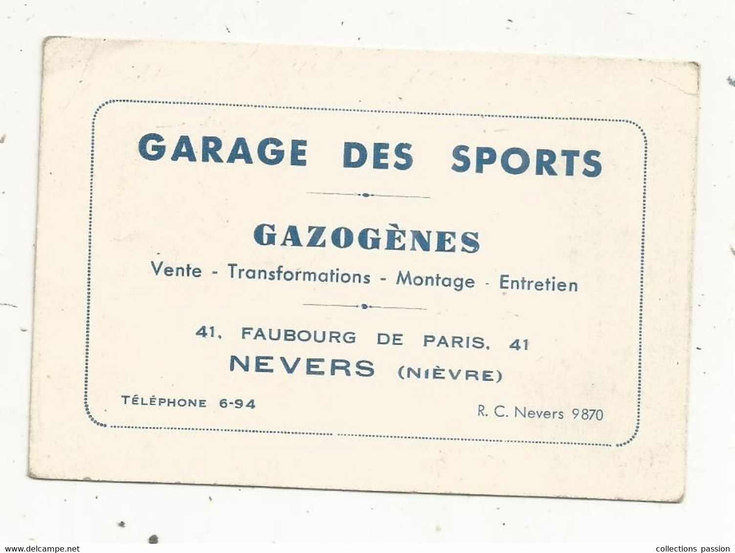 Carte De Visite,  Garage DES SPORTS,  Gazogènes ,  NEVERS - Cartes De Visite