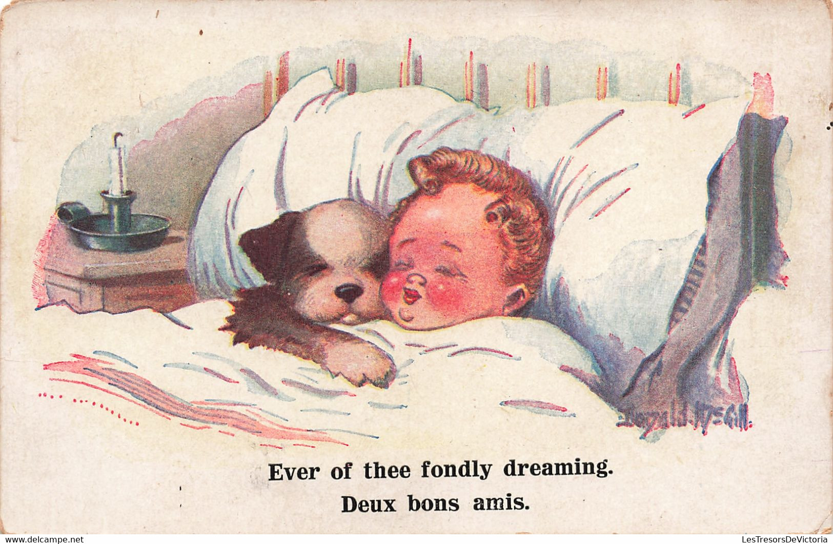 Fantaisies - Illustrateur - Ever Of Thee Fondly Dreaming - Edit. Inter Art Co  - Bébé - Chien - Carte Postale Ancienne - Neonati