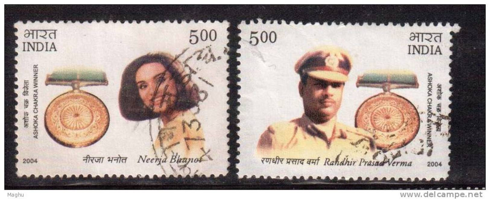 India 2004 Used, Asoka Chakra Winners, Set Of 2, Medals, Famous Women, Medallion,  (sample Image) - Used Stamps