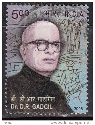 India Used 2008,  Dr.D.R.Gadgil, Social Scientist, Economist, History, Biology, Astronomy, Sugarcane (image Sample) - Used Stamps