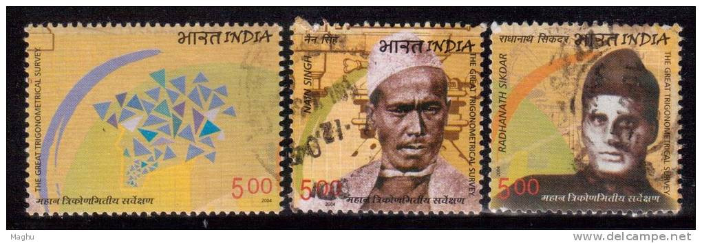 India Used 2004, Set Of 3, Trignometrical Survey, Map Geography, Mathematics Measurement, Mt Everest (sample Image) - Used Stamps