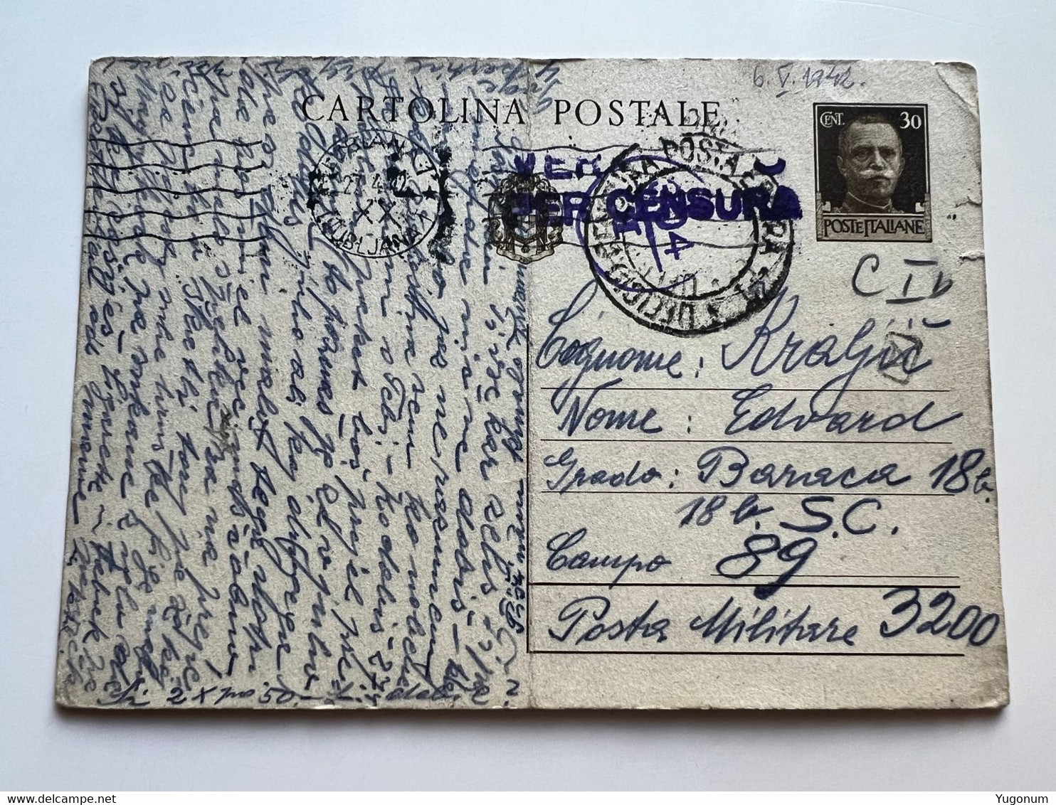 ITALY WWII 1942 Stationary Sent From LUBIANA -> Concenetration Camp GONARS With Censorship Stamp (No 2022) - Ljubljana