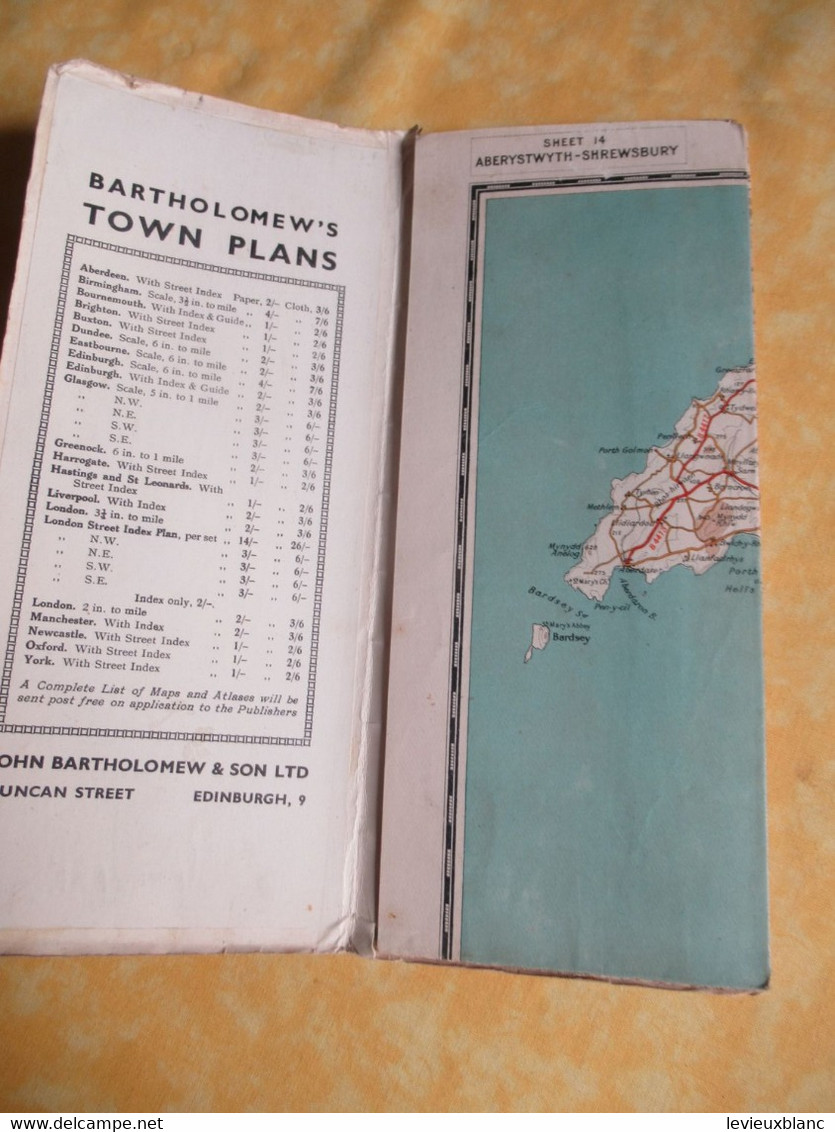 Automobile Map Of Great Britain/ ABERYSTWYTH-SHREWSBURY/John Bartholomew & Son/ Edinburgh/1947         PGC489 - Cartes Routières