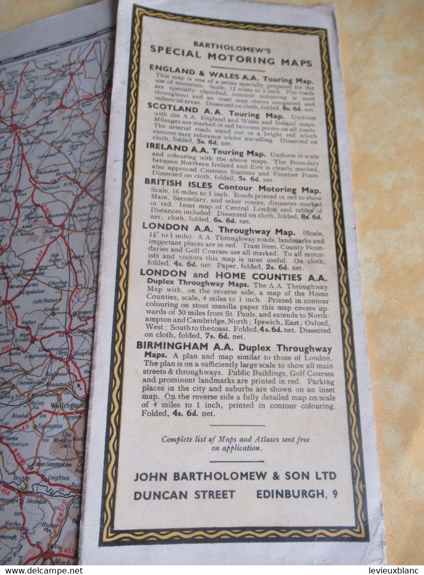 Automobile Map Of Great Britain/ ABERYSTWYTH-SHREWSBURY/John Bartholomew & Son/ Edinburgh/1947         PGC489 - Roadmaps