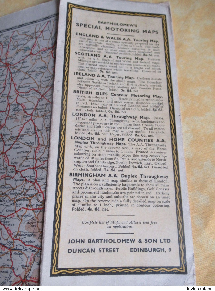 Automobile Map Of Great Britain/ ABERYSTWYTH-SHREWSBURY/John Bartholomew & Son/ Edinburgh/1947         PGC489 - Carte Stradali
