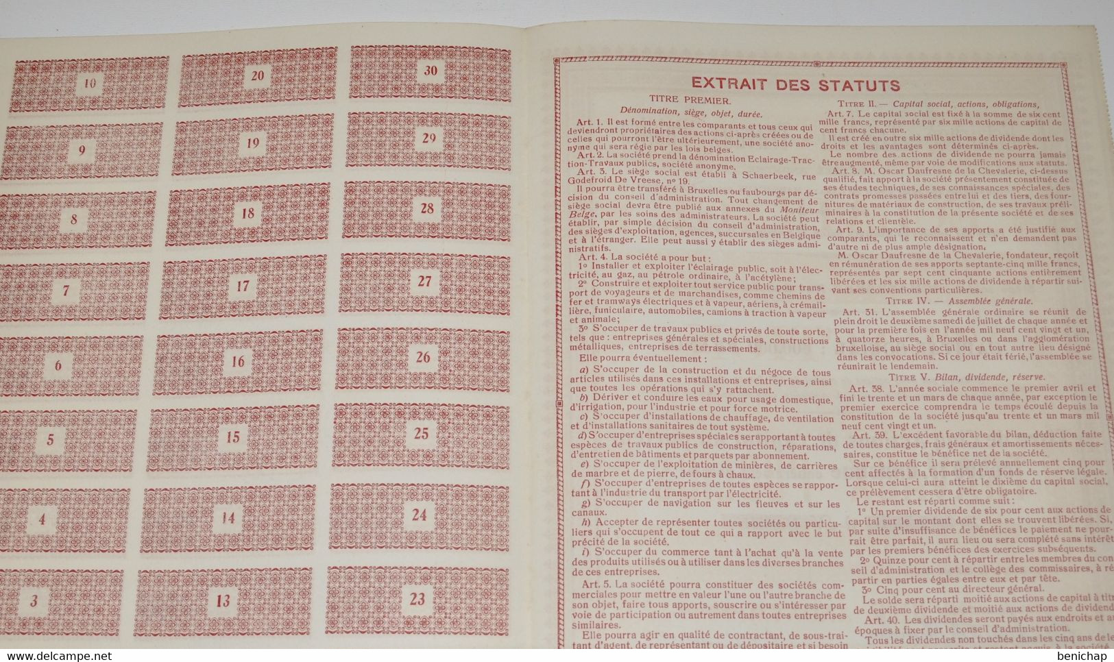 Eclairage - Traction - Travaux Publics S.A. - Titre De 5 Actions De Capital Au Porteur - Schaerbeek 1919. - Electricité & Gaz