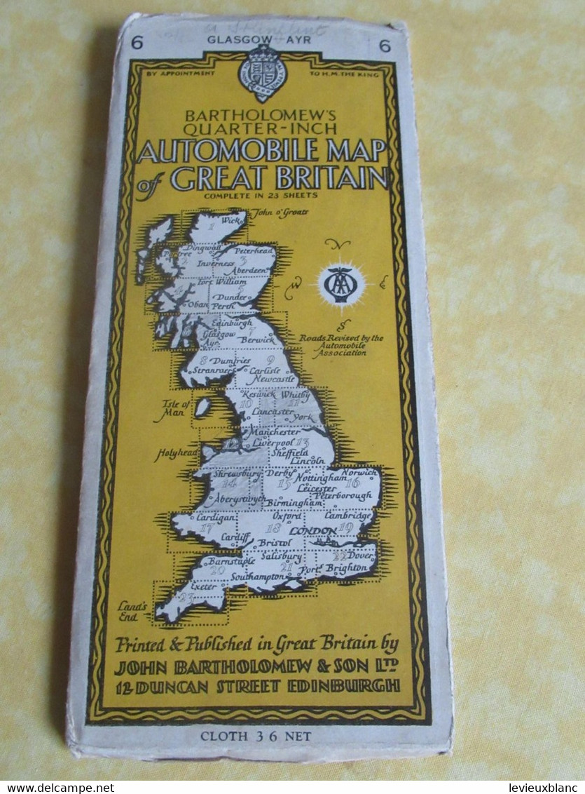 Automobile Map Of Great Britain/ GLASGOW-AYR /John Bartholomew & Son/ Edinburgh/1947         PGC490 - Carte Stradali