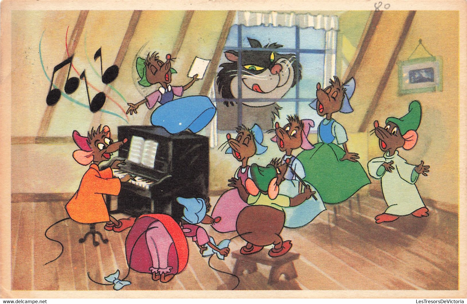 Fantaisies - Les Souris De Cendrillon Au Piano - Disney - Colorisé - Edit. Coloprint - Carte Postale Ancienne - Dressed Animals