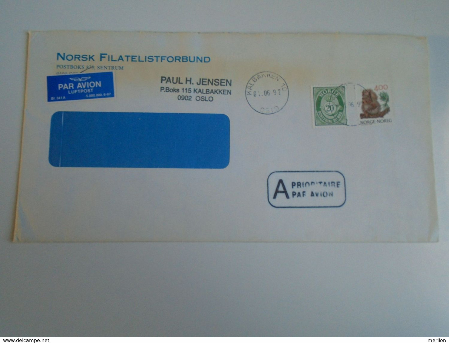 E0487.10  Norge Norway  Priority Airmail  Cover 1992  KALBAKKEN, OSLO    -Norsk FIlatelistforbund - Brieven En Documenten