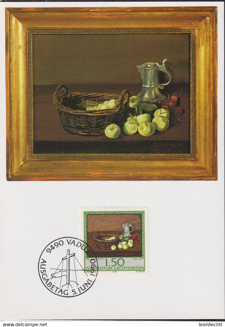 1990 Liechtenstein MC 96 Mi: LI 992°, Y&T: LI 933°, ZNr. LI 942°, Maler Benjamin Steck. Äpfel,  Kirschen, Korb - Storia Postale