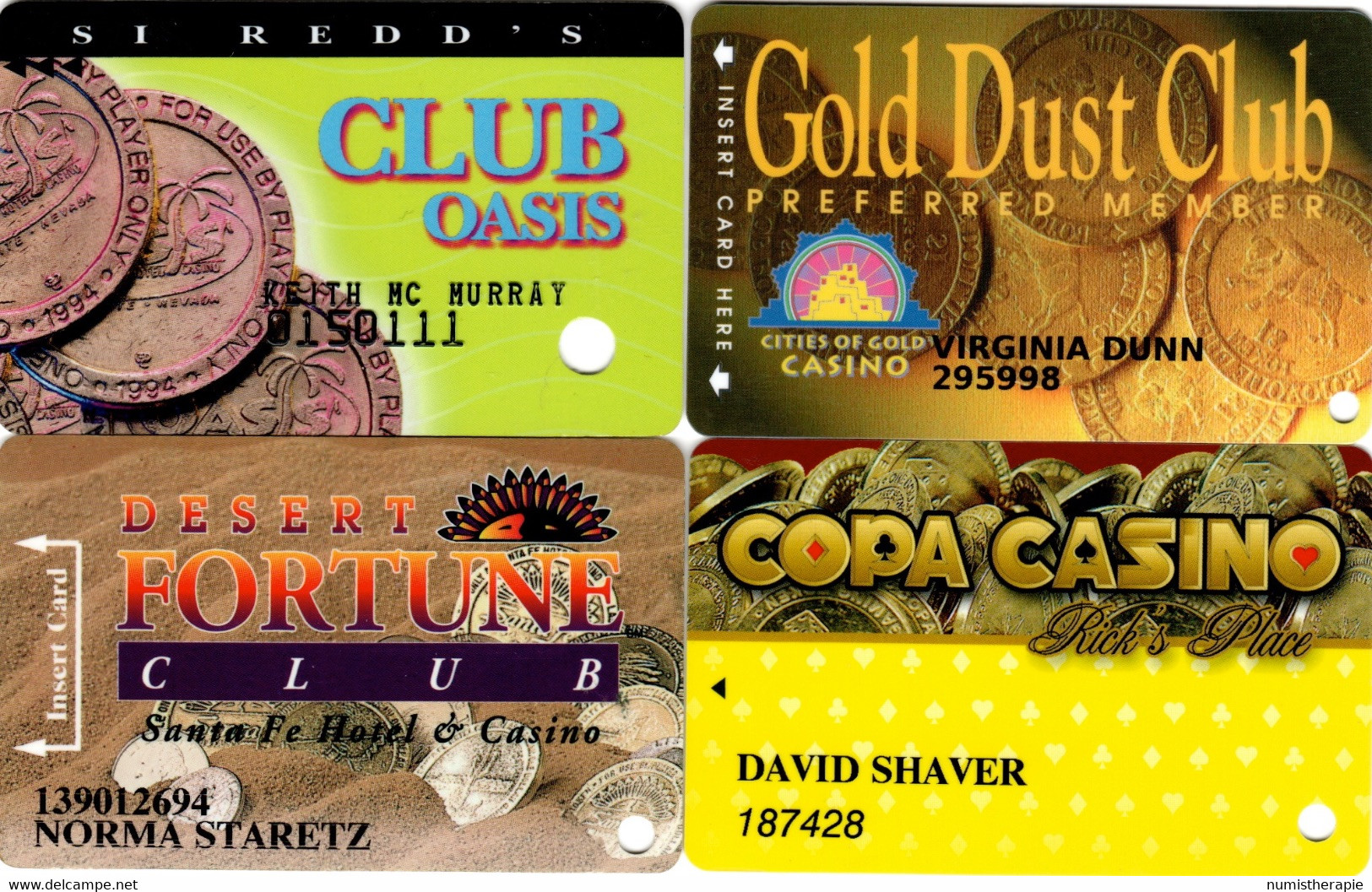 Lot De 4 Cartes Casino : Oasis (NV) - Cities Of Gold (NM) - Santa Fe (LV?) - Copa (MS) - Cartes De Casino
