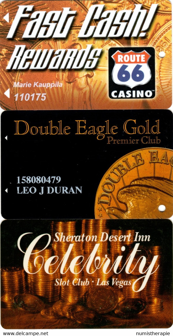 Lot De 3 Cartes Casino : Route 66 (NM) - Double Eagle (CO) - Sheraton Desert Inn (LV) - Casino Cards