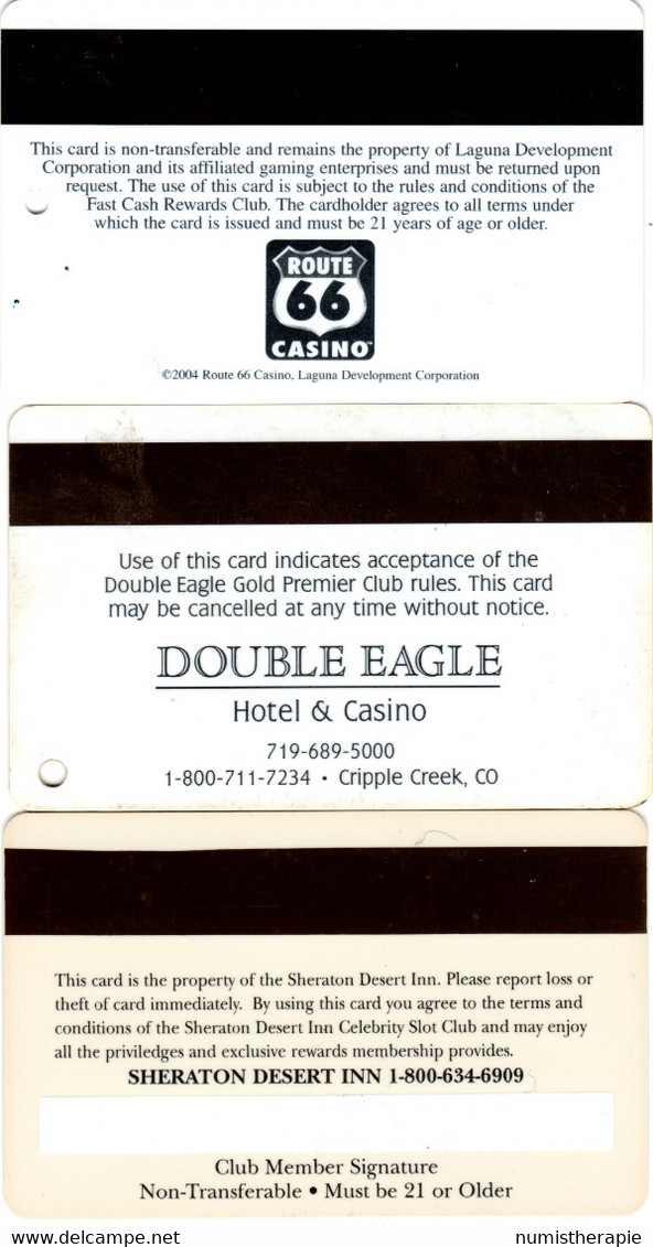 Lot De 3 Cartes Casino : Route 66 (NM) - Double Eagle (CO) - Sheraton Desert Inn (LV) - Casino Cards