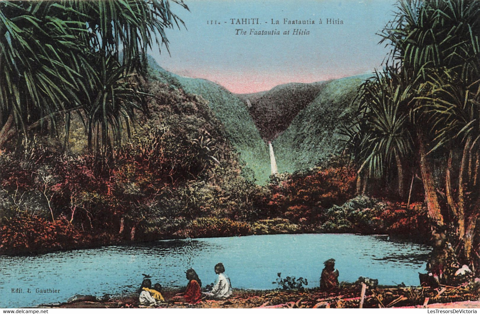 Tahiti - La Faatautia à Hitia - Colorisé - Enfant - Chute D'eau - Lac - Palmier - Carte Postale Ancienne - Tahiti