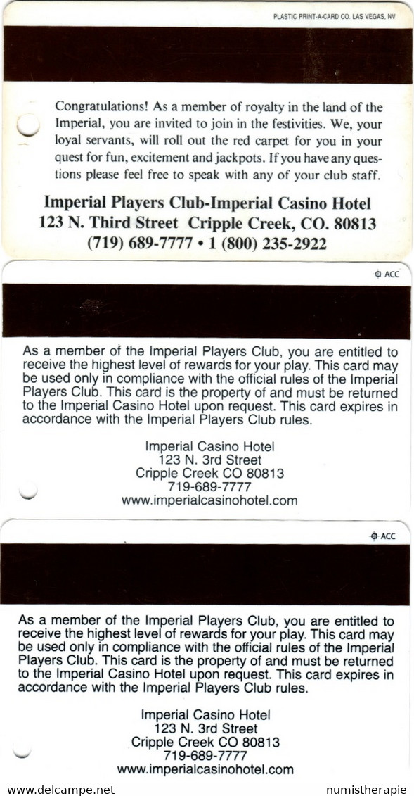 Lot De 3 Cartes Casino : Imperial (CO) - Casino Cards