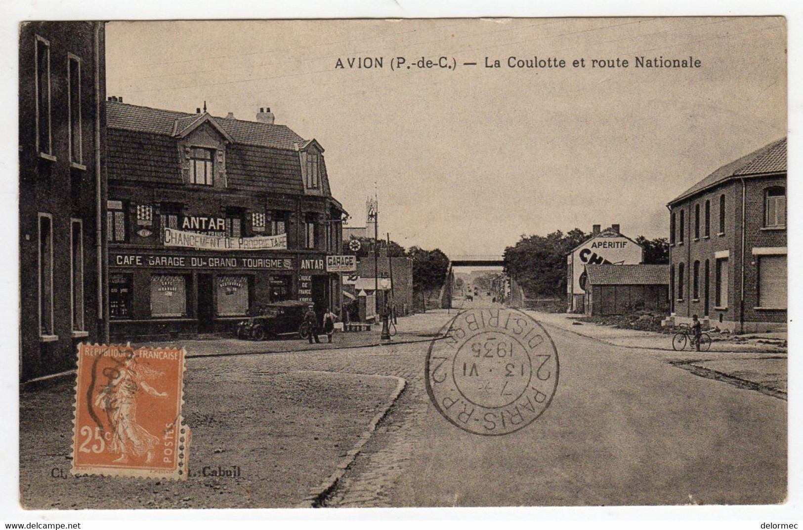 CPA Avion Pas De Calais La Coulotte Et La Route Nationale Vieux Tacot Devant Café Garage Antar Pompe à Essence Caltex - Avion