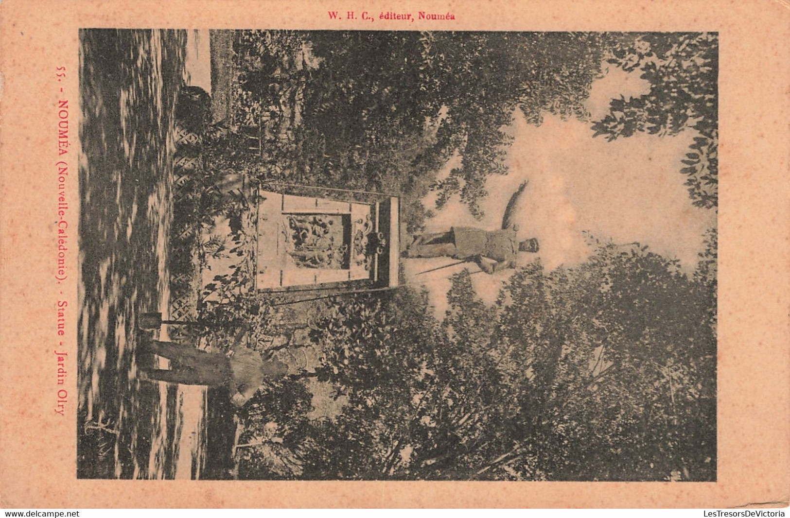 Nouvelle Calédonie - Nouméa - Statue Jardin Olry - Animé - Edit. W.H.C. - Carte Postale Ancienne - Nuova Caledonia