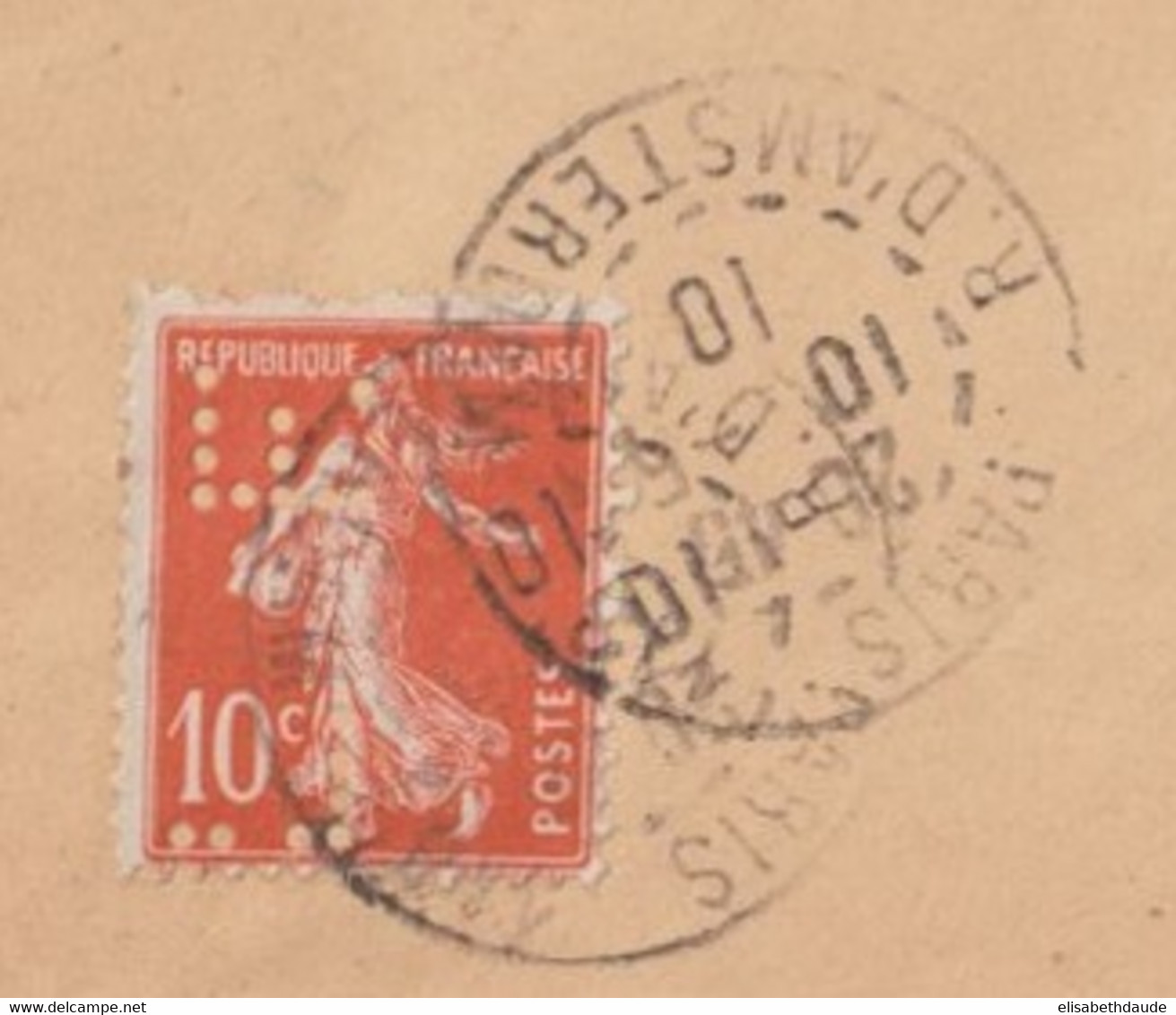 1910 - SEMEUSE PERFOREE (PERFIN) Sur ENVELOPPE PUB "COMPAGNIE DE FIVES-LILLE" De PARIS - Storia Postale