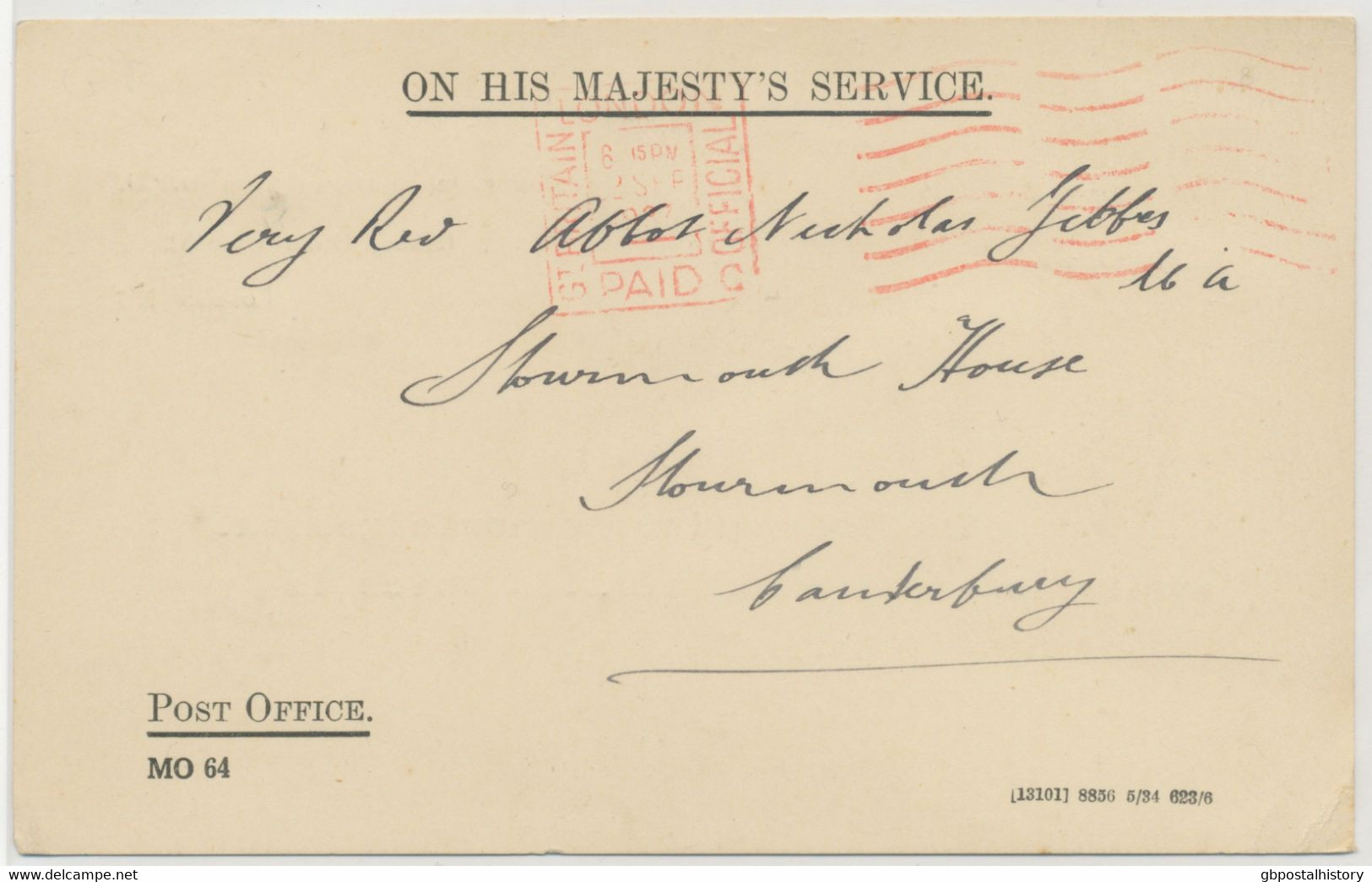 GB MONEY ORDER OFFICE 1847 Printed Matter of the GENERAL POST-OFFICE - Remittance Letter of Acknowledgment to Postmaster
