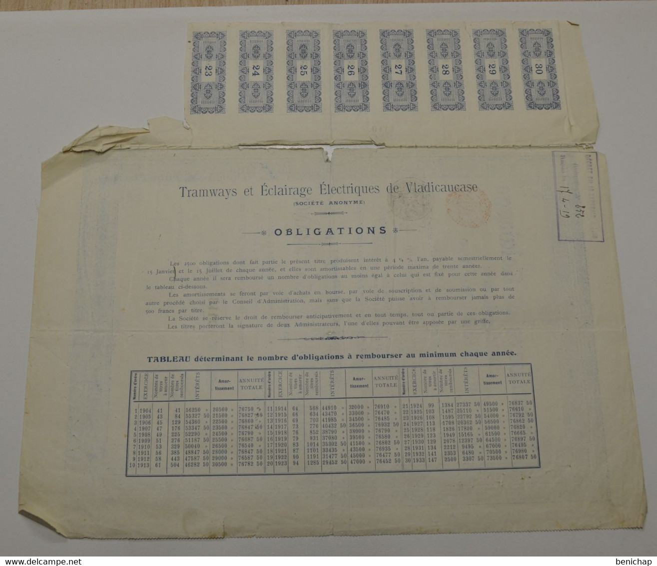 Tramways Et Eclairage Electrique De Vladicaucase - Obligation De 500 Frs- Bruxelles 14 Juillet 1903.. - Russland