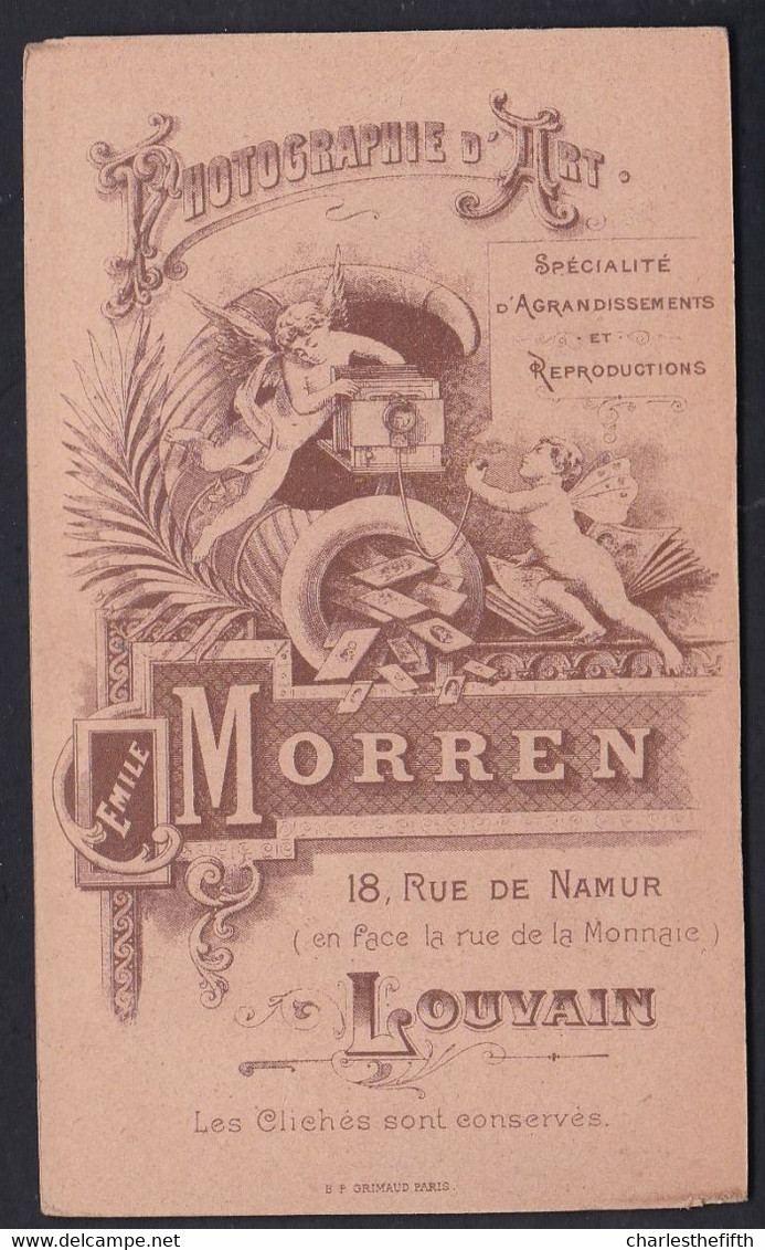 SUPERBE PHOTO CDV MONTEE * FILLETTE FAIT SA COMMUNION *   - Photo Sur Carton - Photo Emile Morren Louvain - Namur - Oud (voor 1900)