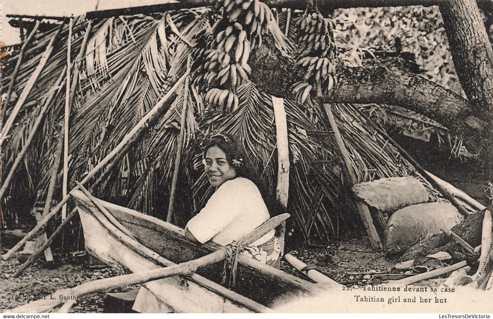 Tahiti - Tahitiene Dans Sa Case - Edit.E. Gauthier - Animé - Pirogue - Bananier - Carte Postale Ancienne - Tahiti