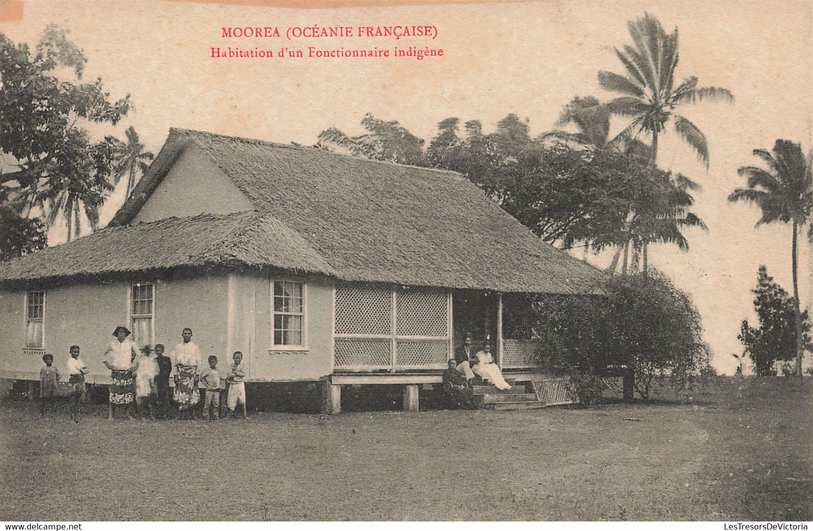 Polynésie Française - Moorea - Habitation D'un Foctionnaire Indigène - Animé - Enfant - Palmier - Carte Postale Ancienne - Frans-Polynesië