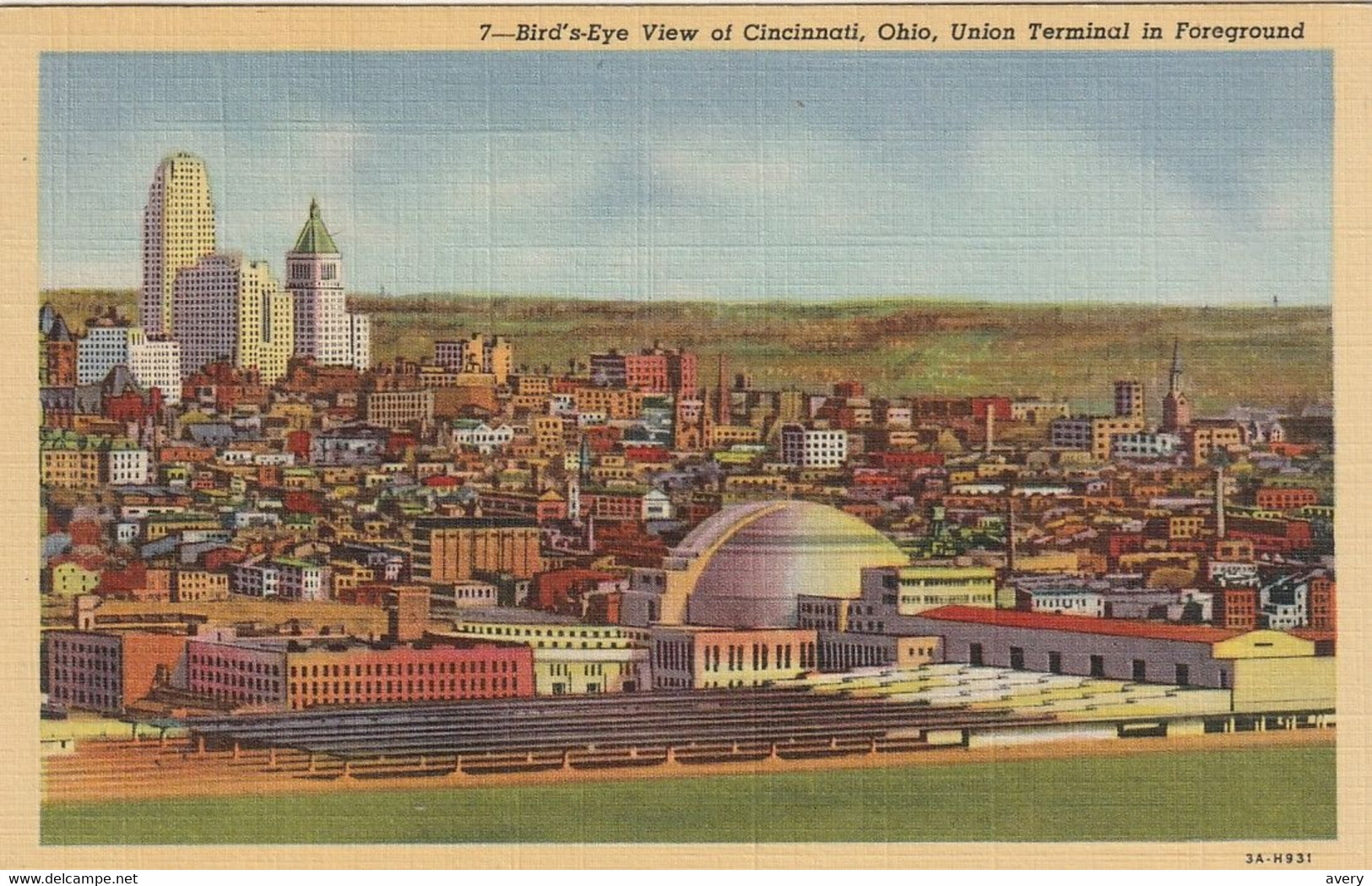 Bird's-Eye View Of Cincinnati, Ohio  Union Terminal In Foreground - Cincinnati