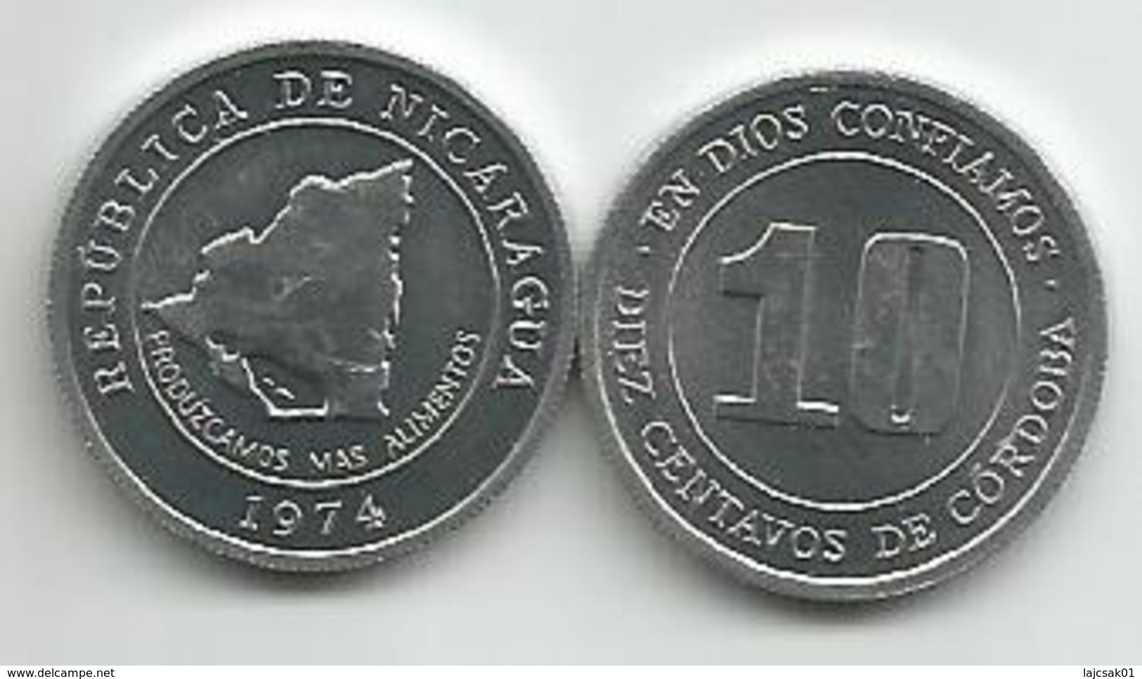 Nicaragua 10 Centavos 1974.  KM#29 FAO High Grade - Nicaragua