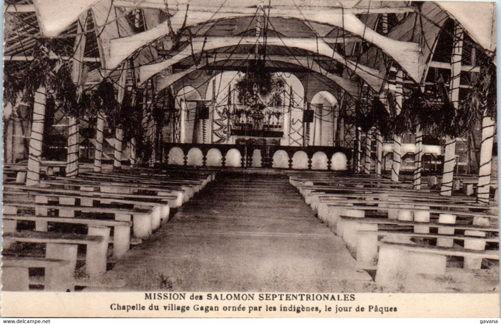 Mission Des SALOMON Septentrionales - Chapelle Du Village Gagan Ornée Par Les Indigènes, Le Jour De Paques - Islas Salomon