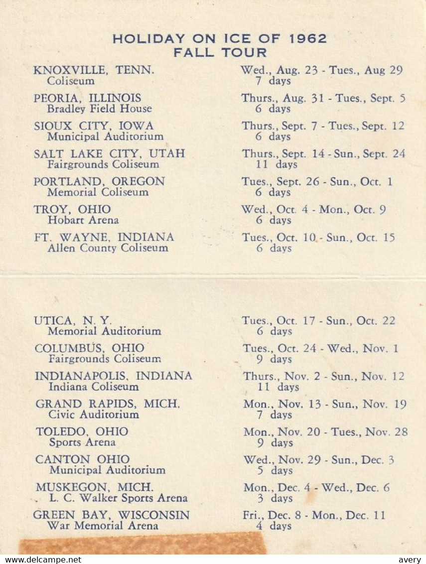 Holiday On Ice 1962  Fall (1961)  Columbus, Toledo, Canton Ohio And Other U. S. Cities - Patinage Artistique