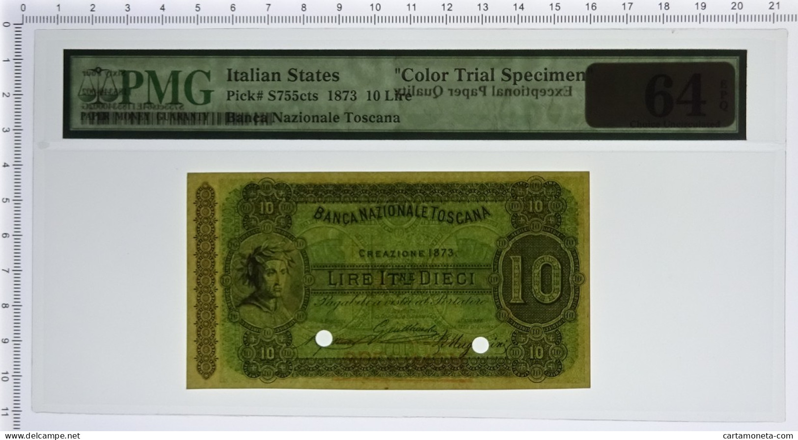 10 LIRE SPECIMEN (VERDE) BANCA NAZIONALE TOSCANA EFFIGE DANTE 1873 QFDS - Sonstige & Ohne Zuordnung