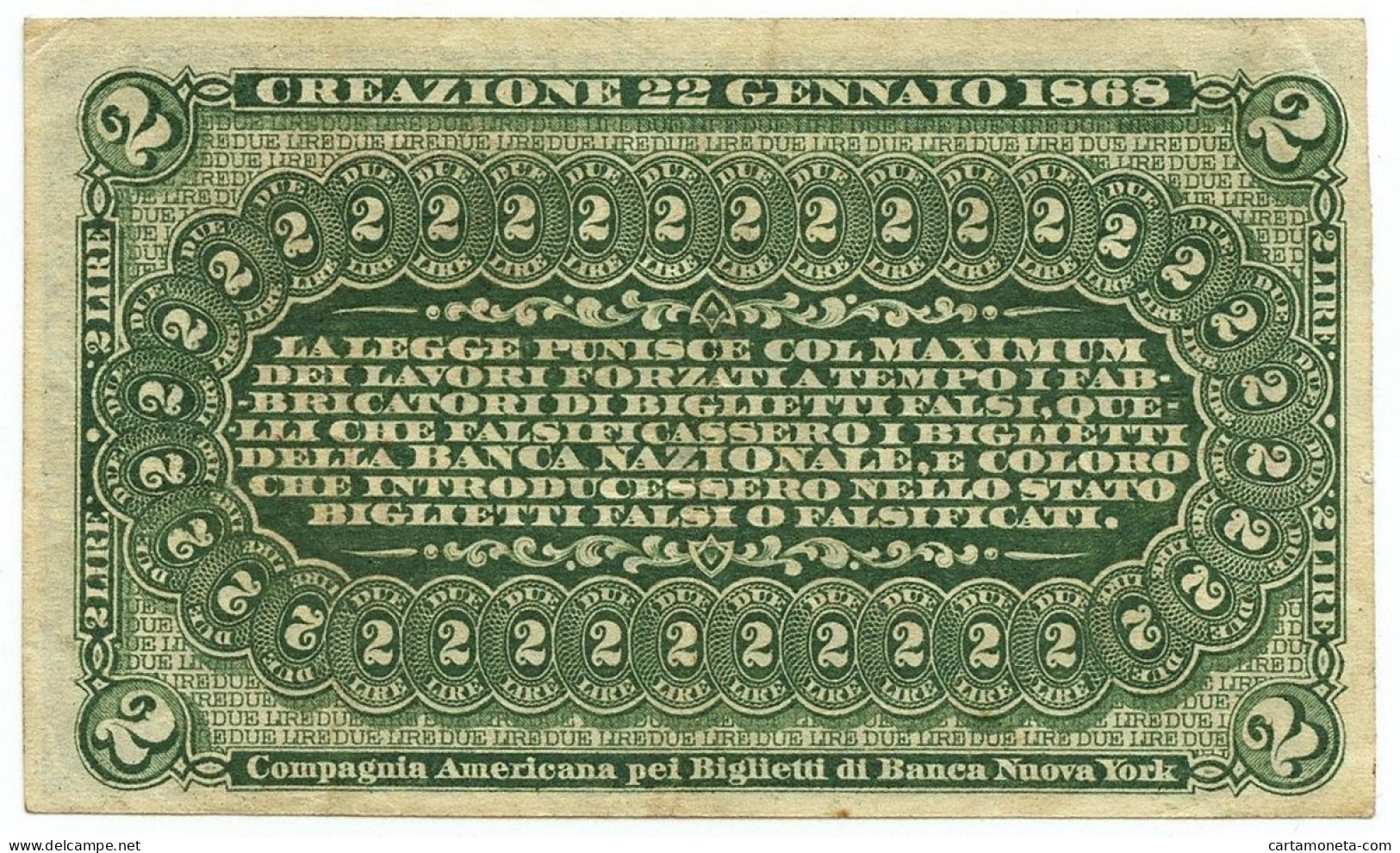 2 LIRE BANCA NAZIONALE NEL REGNO D'ITALIA CAVOUR 25/07/1866 SPL- - Other & Unclassified