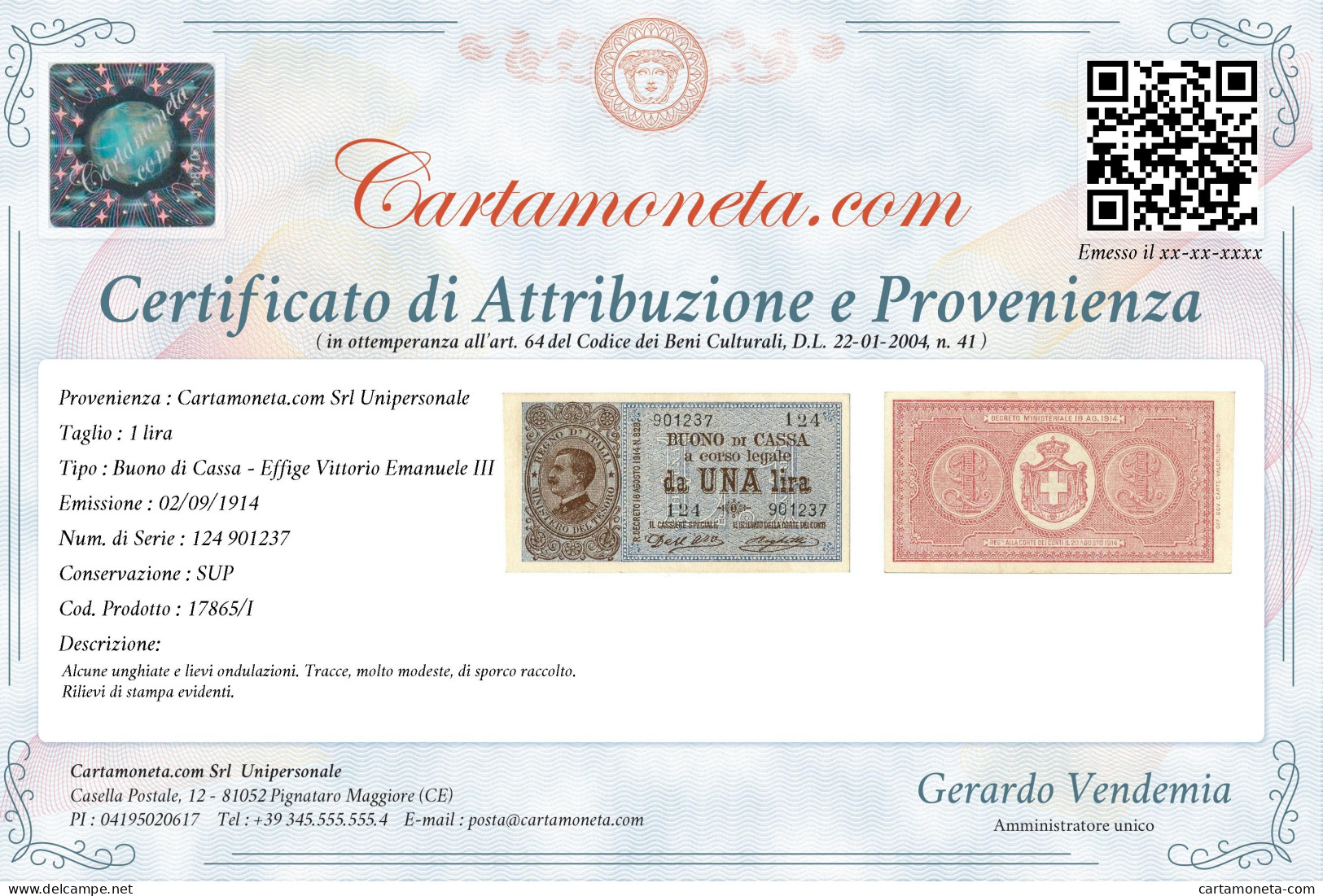 1 LIRA BUONO DI CASSA EFFIGE VITTORIO EMANUELE III 02/09/1914 SUP - Regno D'Italia – Other