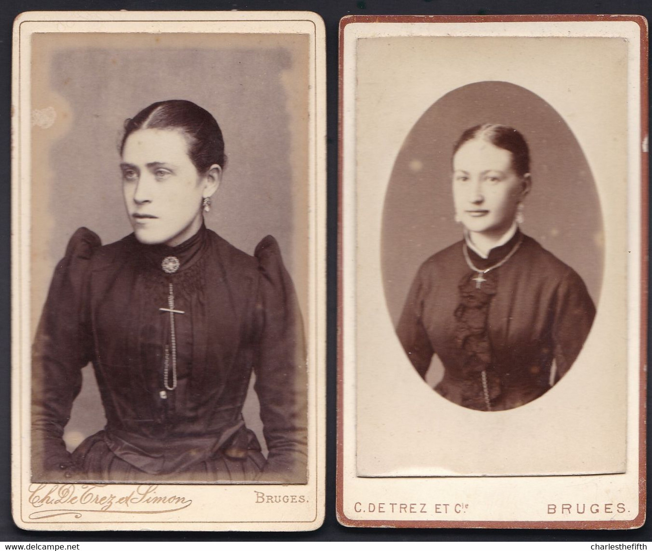 2 X SUPERBE PHOTO CDV  * JEUNE DAME RICHE AVEC BIJOUX *   - Photo Sur Carton - Photo DETREZ BRUGES - Oud (voor 1900)