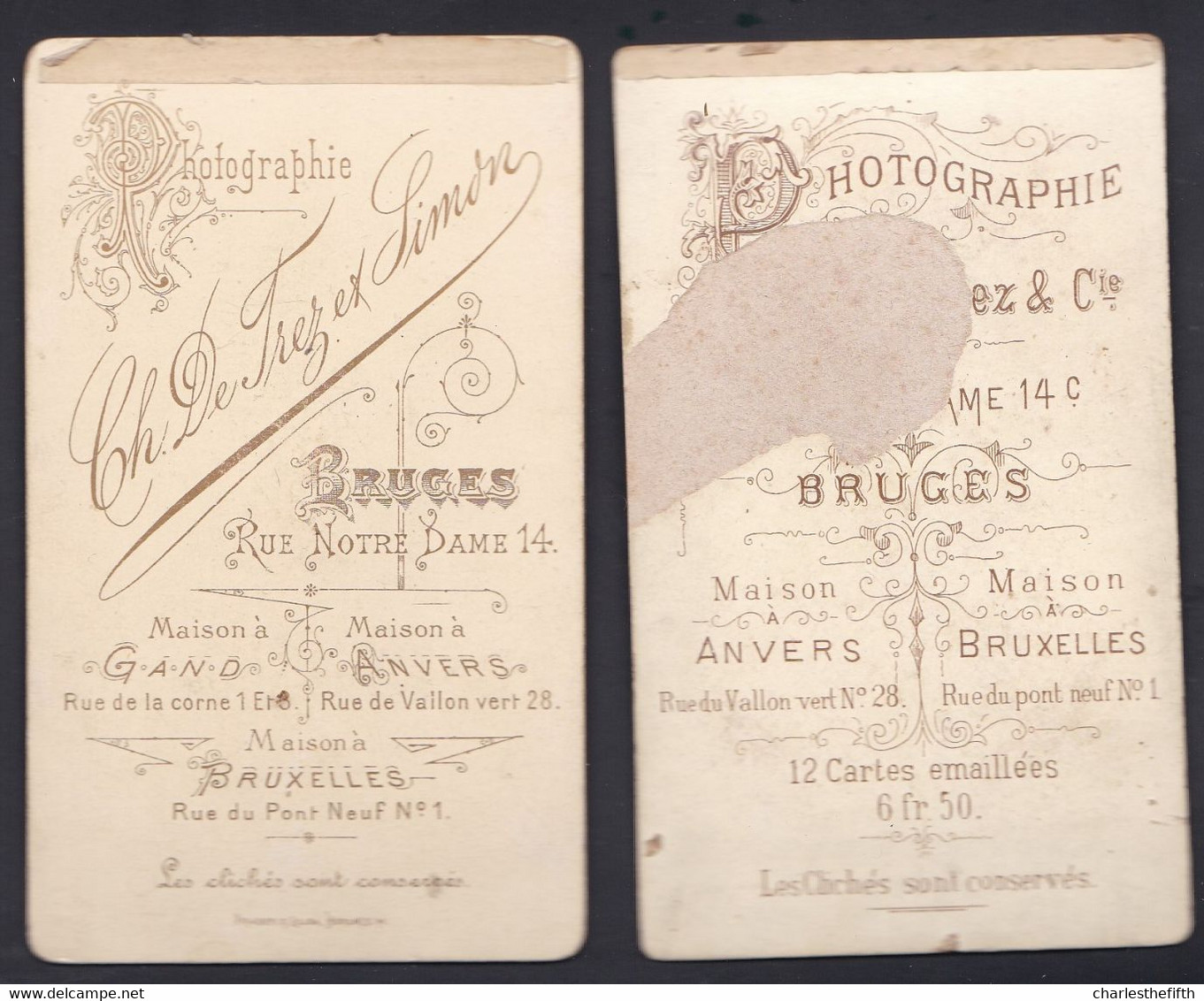 2 X SUPERBE PHOTO CDV  * JEUNE DAME RICHE AVEC BIJOUX *   - Photo Sur Carton - Photo DETREZ BRUGES - Oud (voor 1900)