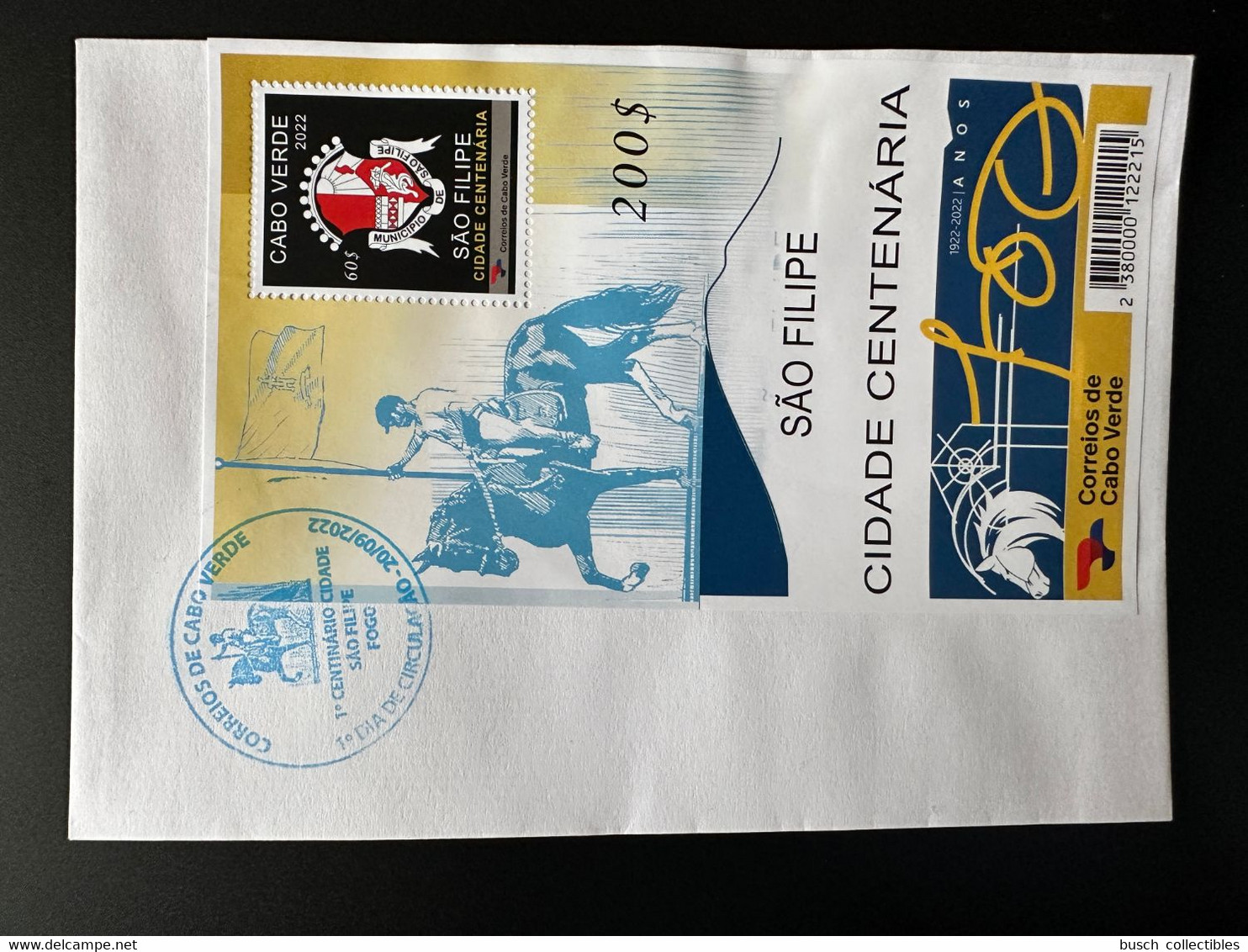 Cape Kap Cabo Verde 2022 FDC 1er Jour Mi. ? S/S Block Sao Filipe Cidade Centenaria Cheval Horse Pferd 1922 MNH - Horses