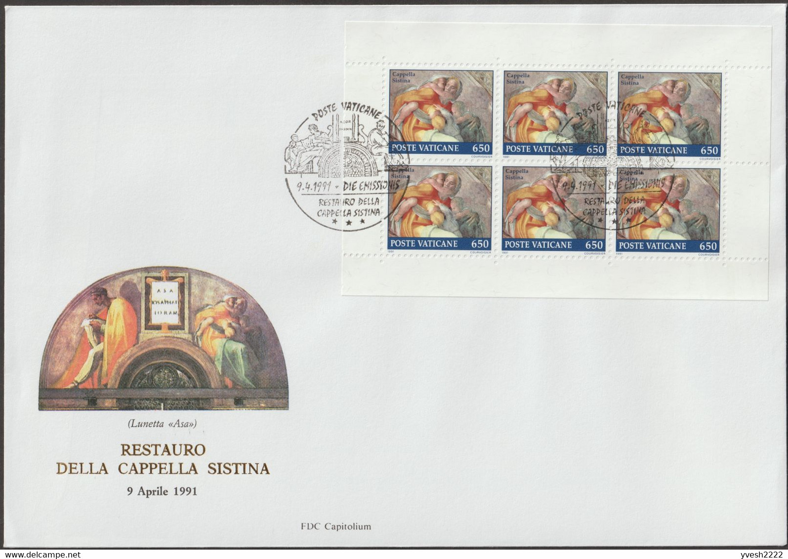 Vatican 1991 Y&T C891 Sur FDC. Les 3 Panneaux De 6 Timbres. Chapelle Sixtine - Markenheftchen