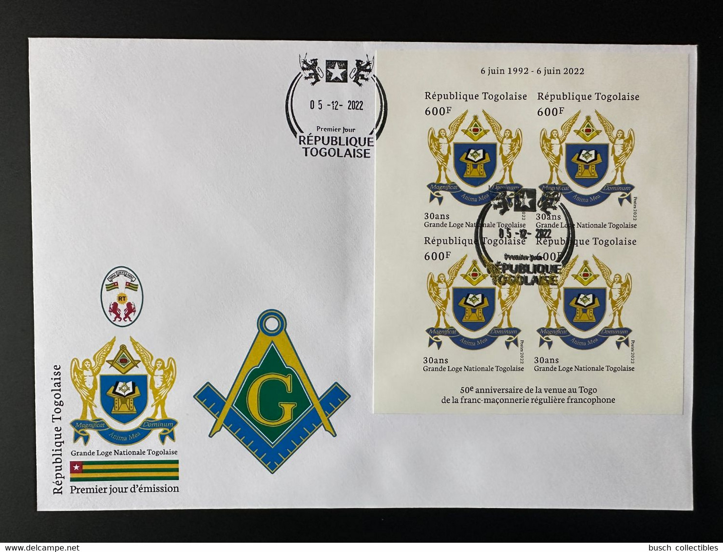 Togo 2022 FDC M/S ND Imperf Mi. ? 50 Ans Grande Loge Régulière Franc-maçons Freimaurer Freemasonry Masonic - Togo (1960-...)