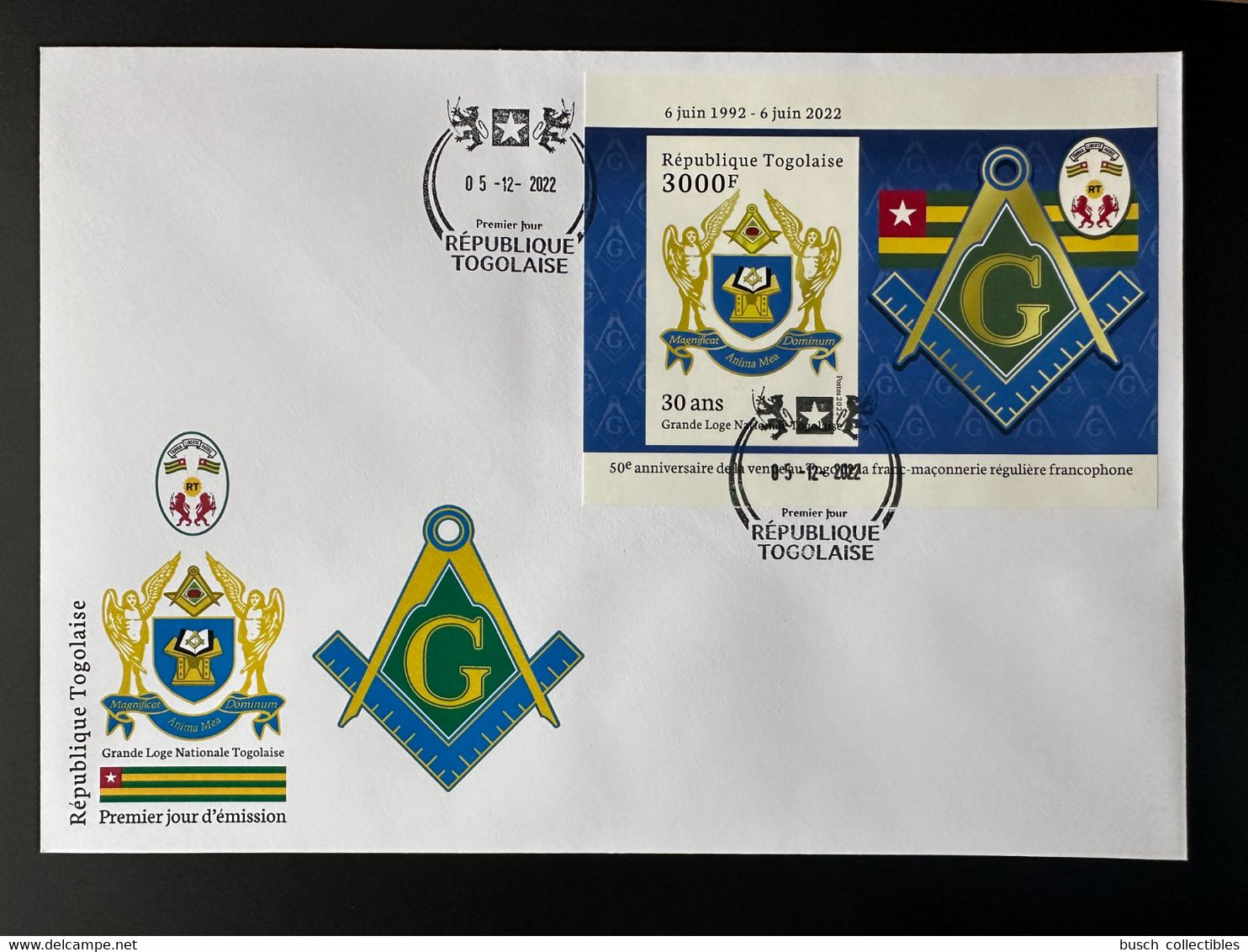 Togo 2022 FDC 1er Jour S/S Bloc ND Imperf Mi. ? 50 Ans Grande Loge Régulière Franc-maçons Freimaurer Freemasonry Masonic - Vrijmetselarij