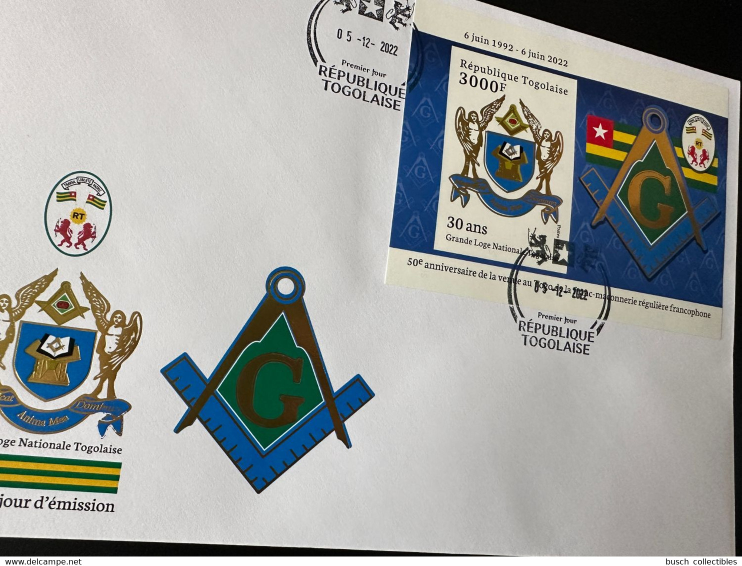 Togo 2022 FDC IMPERFS/S Bloc Gold Doré Mi. ? 50 Ans Grande Loge Régulière Franc-maçons Freimaurer Freemasonry Masonic - Togo (1960-...)
