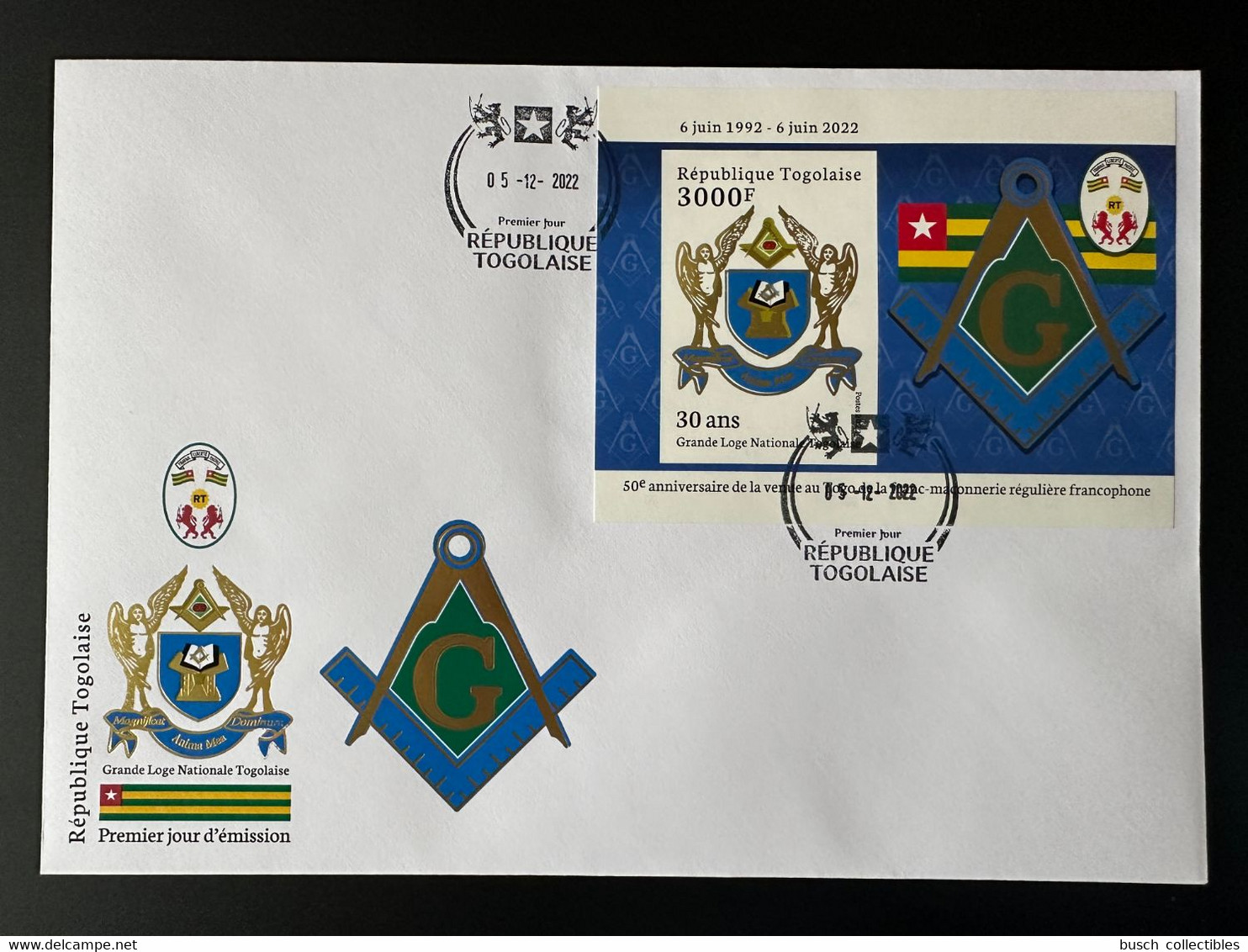 Togo 2022 FDC IMPERFS/S Bloc Gold Doré Mi. ? 50 Ans Grande Loge Régulière Franc-maçons Freimaurer Freemasonry Masonic - Freimaurerei