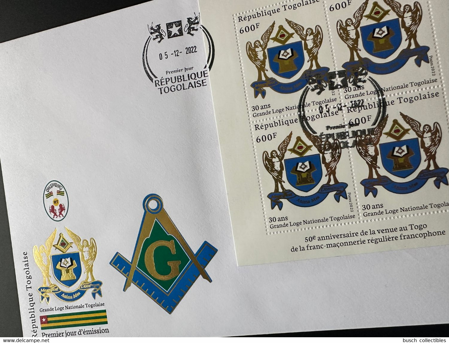 Togo 2022 FDC 1er Jour M/S Gold Doré Mi. ? 50 Ans Grande Loge Régulière Franc-maçons Freimaurer Freemasonry Masonic - Togo (1960-...)