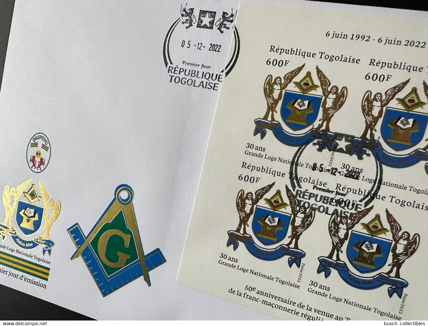 Togo 2022 FDC IMPERF ND M/S Gold Doré Mi. ? 50 Ans Grande Loge Régulière Franc-maçons Freimaurer Freemasonry Masonic - Togo (1960-...)