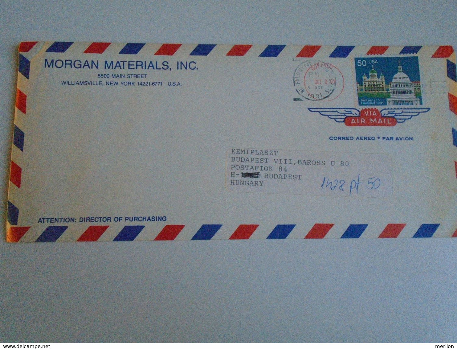 E0488.39  United States - Cover  1991 Buffalo NY  Morgan Materials - Double Cancel - Cartas & Documentos